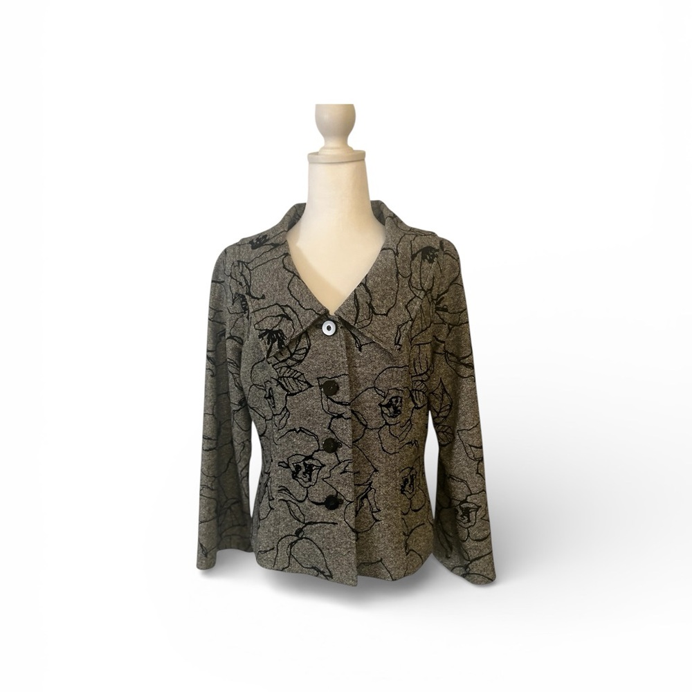 Doncaster Collection Gray Floral Print Tailored Jacket Blazer